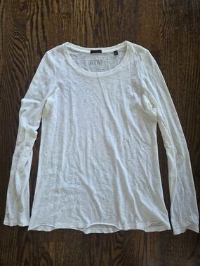 ATM Anthony Thomas Melillo White Speckled Long Sleeve Destroyed Wash Tee